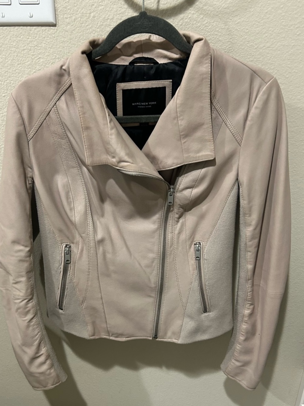 Marc New York Light Beige Leather Moto Jacket